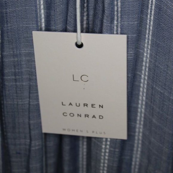 Lauren Conrad Striped Pleated Neck Dress H10666 - Picture 6 of 11